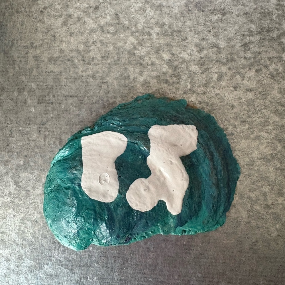 Handpainted Green and White Oyster Seashell